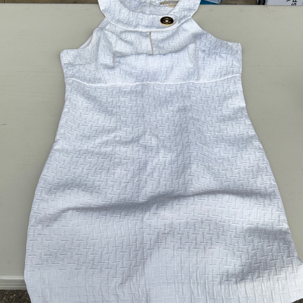 MICHAEL Michael Kors Textured White Dress with Gold Button